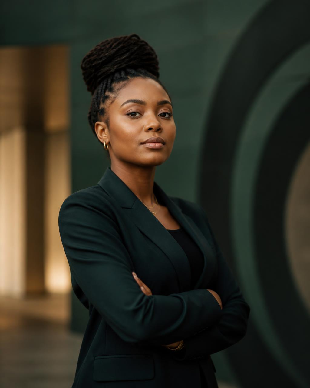 A South African professional standing confidently in a modern space